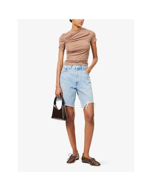 Agolde Brown Lissa Round-Neck Stretch-Woven T-Shirt