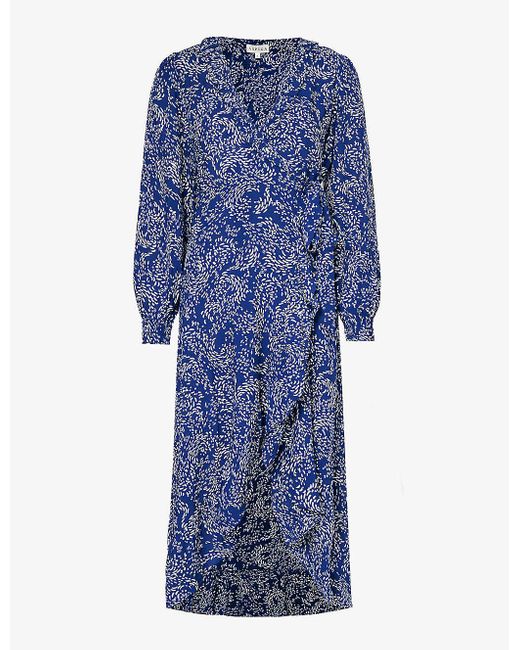 Aspiga Blue Demi Abstract-pattern Woven Midi Dress