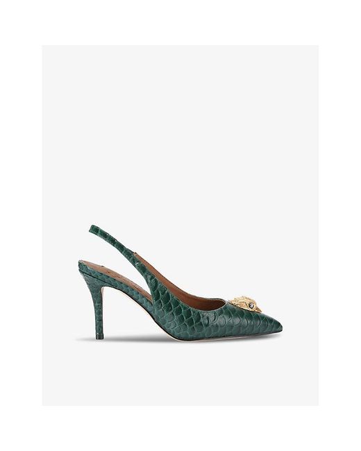 Kurt Geiger Green Dark Belgravia Eagle-Embellished Heeled Leather Slingbacks