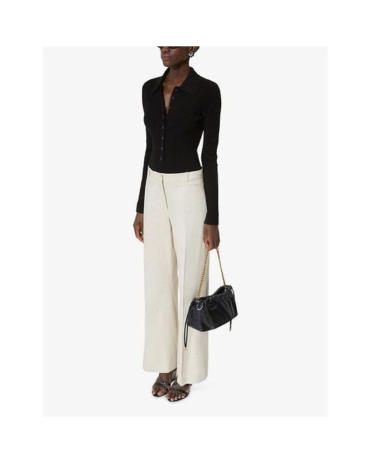The Kooples White Mid-Rise Wide-Leg Cotton Trousers