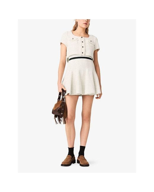 Maje White Two-In-One Scoop-Neck Tweed Mini Dress