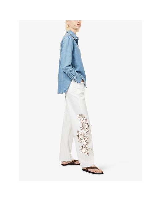 Rag & Bone White Shea Straight-Leg Embroidered Denim Jeans