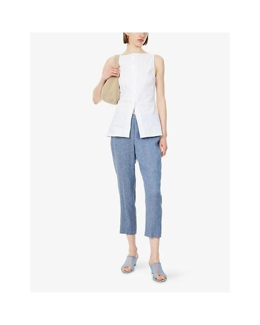 Theory Blue Treeca Pull-On Linen-Blend Trousers