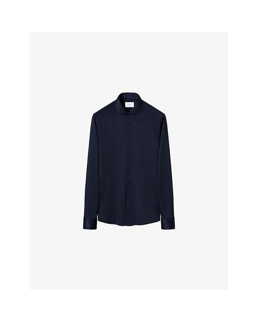 Eton of Sweden Blue Filo Di Scozia Contemporary-Fit Cotton-Knit Shirt for men