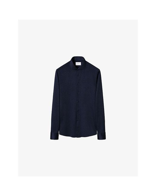 Eton of Sweden Blue Filo Di Scozia Contemporary-Fit Cotton-Knit Shirt for men