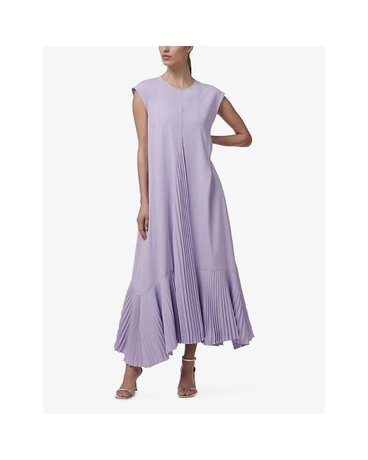 eem Purple Round Neck Kaftan With Pleated Panels