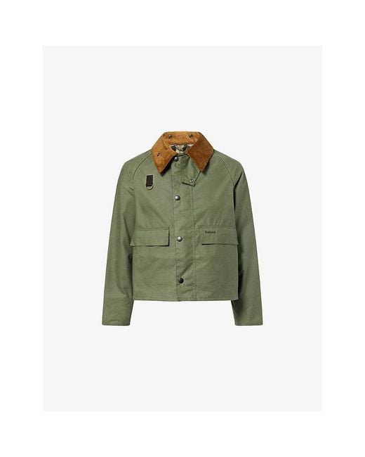 Barbour Green Spey Cropped Waxed-Cotton Jacket for men