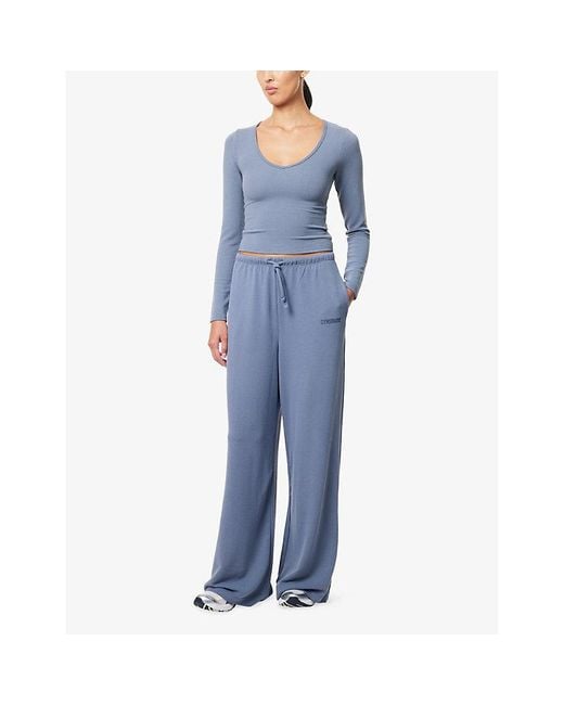 GYMSHARK Blue Waffle Wide-Leg Stretch-Woven Trousers