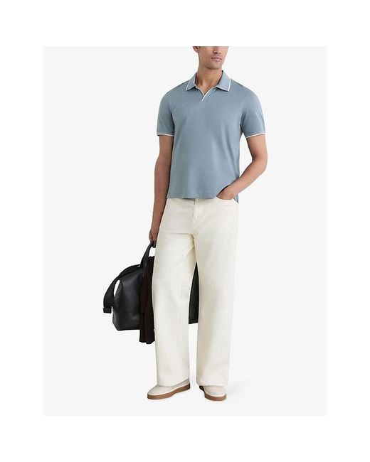Reiss Blue Nico Air-Water Tipped Cotton Polo Shirt for men