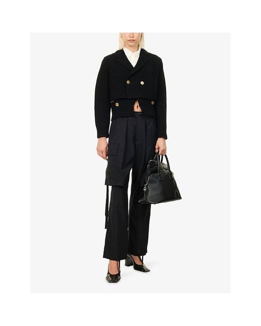 Sacai Black Contrast-Layer Knitted Wool Jacket