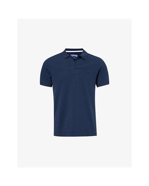 Vilebrequin Blue Palatin Logo-Embroidered Cotton Polo Shirt for men
