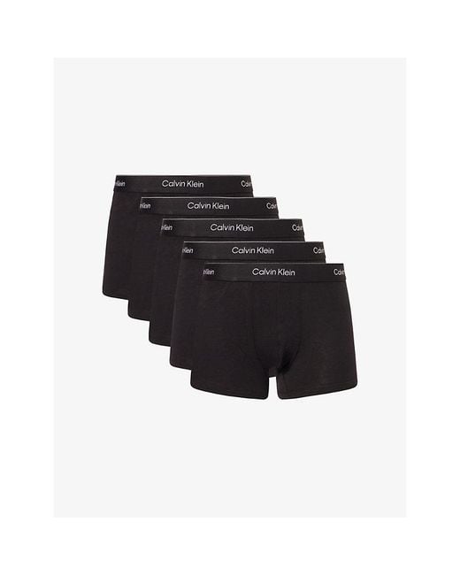 Calvin Klein Black Icon Branded Pack Of Five Stretch-Cotton Trunks for men