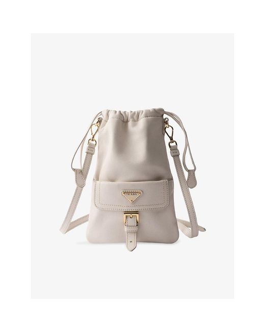 Prada Natural Logo-Plaque Leather Pouch