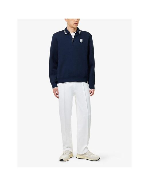 Lacoste Blue Tennis Heritage Quarter-Zip Jersey Sweatshirt for men