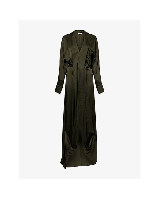 Victoria Beckham Black Wrap Shawl-Collar Woven Gown