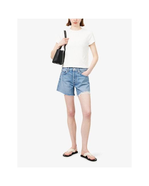 Agolde Blue Parker Long Distressed Denim Shorts