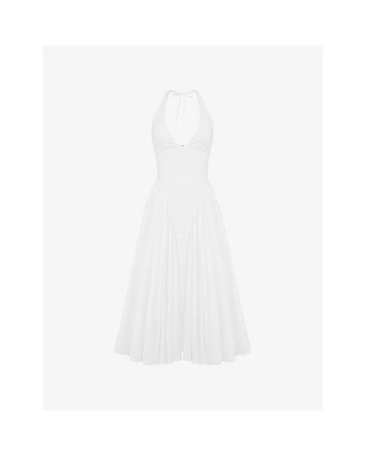 House Of Cb White Marilyn Halter Stretch-Cotton Midi Dress