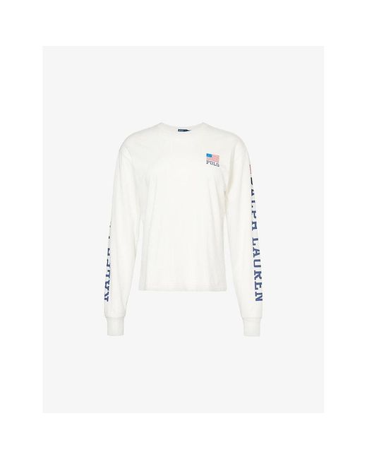 Polo Ralph Lauren White Logo Text-print Cotton-jersey T-shirt