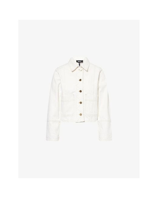 ME+EM White Boxy-Fit Contrasting-Topstitching Denim Jacket