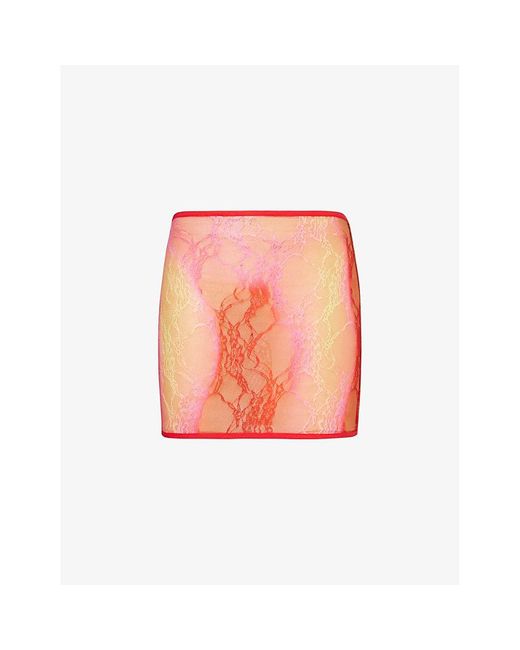 Sinead Gorey Pink Gradient-pattern Slim-fit Lace Mini Skirt