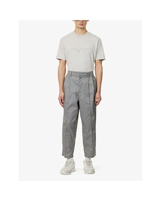 Emporio Armani Gray Pleated Straight-leg Cotton-blend Trousers for men