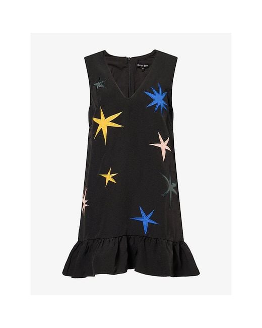 Sister Jane Black Star-Embroidered Woven Mini Dress