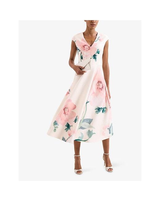 Phase Eight Pink Rakhi Scuba Floral-Print Woven Midi Dress