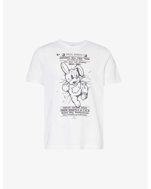 PS by Paul Smith White Bunny-print Crewneck Organic Cotton-jersey T-shirt Xx for men