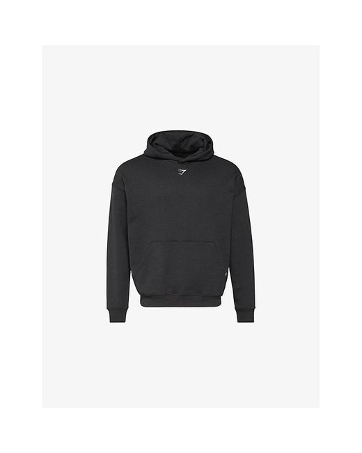 GYMSHARK Black Shark Attack Relaxed-Fit Cotton-Jersey Hoody for men