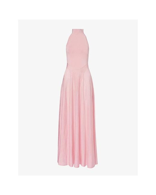 Alaïa Pink High-neck Slim-fit Knitted Maxi Dress