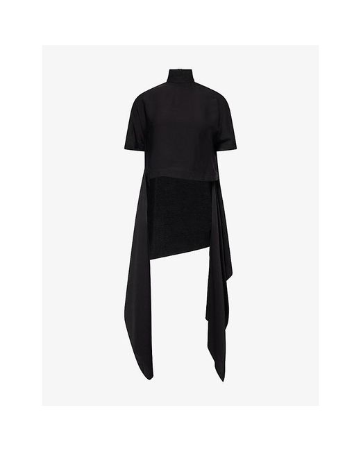 Alaïa Black Asymmetric Draped Cady Top