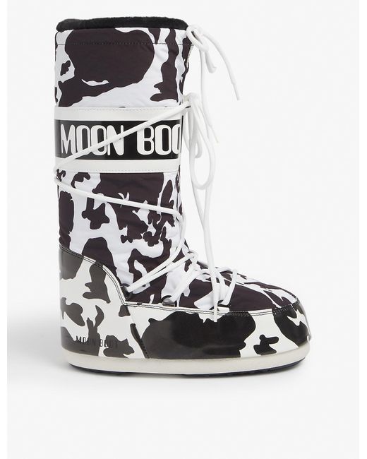 Moon Boot Synthetic Classic Cow-print Woven Snow Boots in White | Lyst