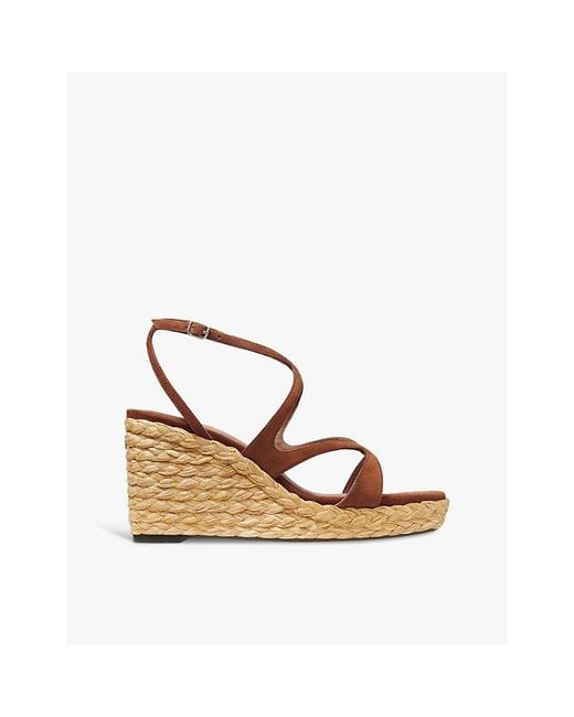 Jimmy Choo Brown Ayla 85 Suede And Raffia Wedge Sandals