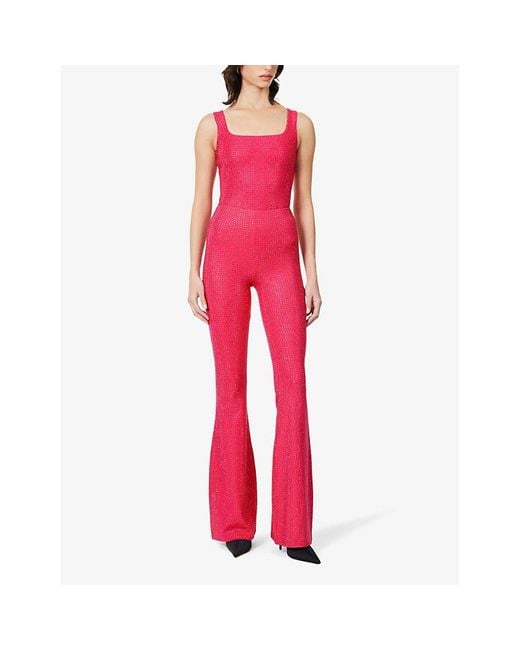 GOOD AMERICAN Pink Crystal-embellished Flared High-rise Stretch-cotton Trousers X