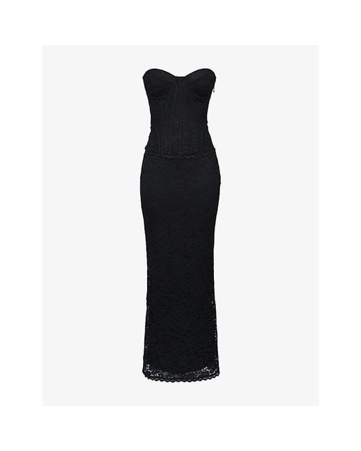 House Of Cb Black Solaine Corset Lace Maxi Dress