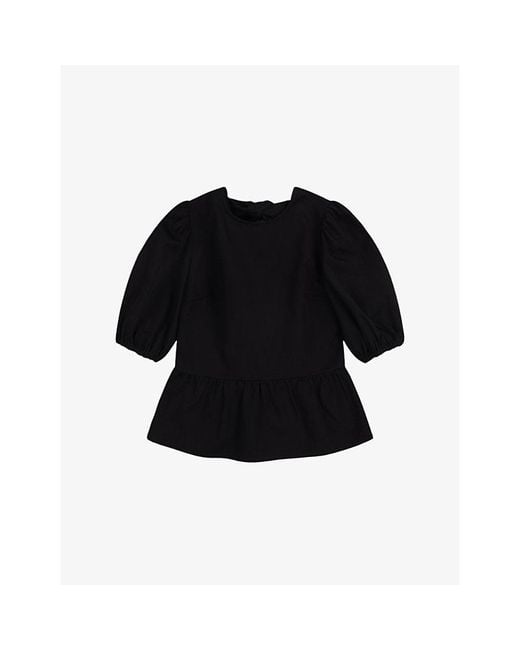 OMNES Black Tiana Puff-Sleeve Cotton Top