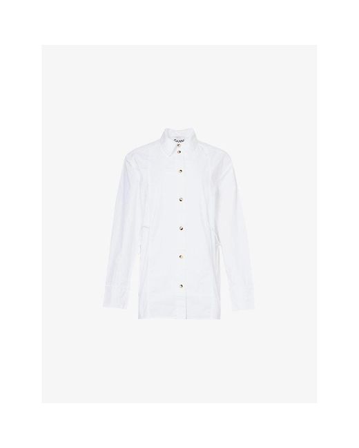 Ganni White Tie-String Organic-Cotton Shirt