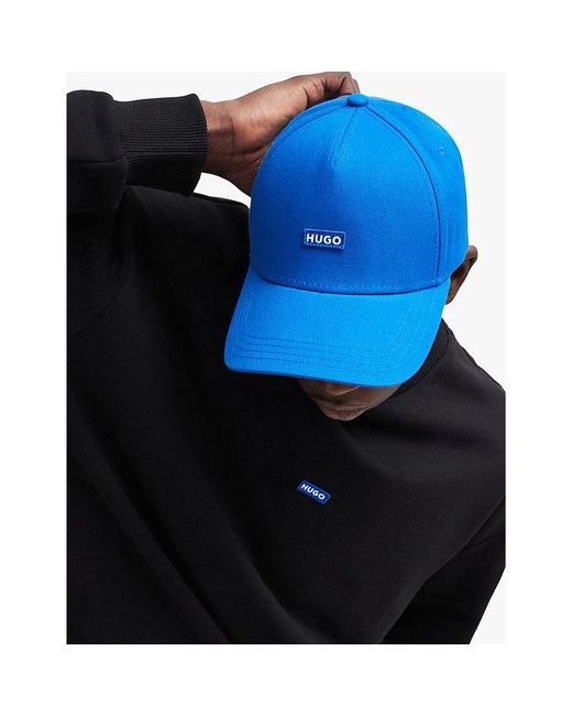HUGO Blue Logo-Badge Cotton Baseball Cap for men