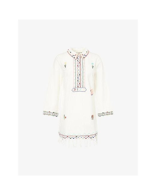 Rixo White Astoria Embroidered Cotton Mini Dress