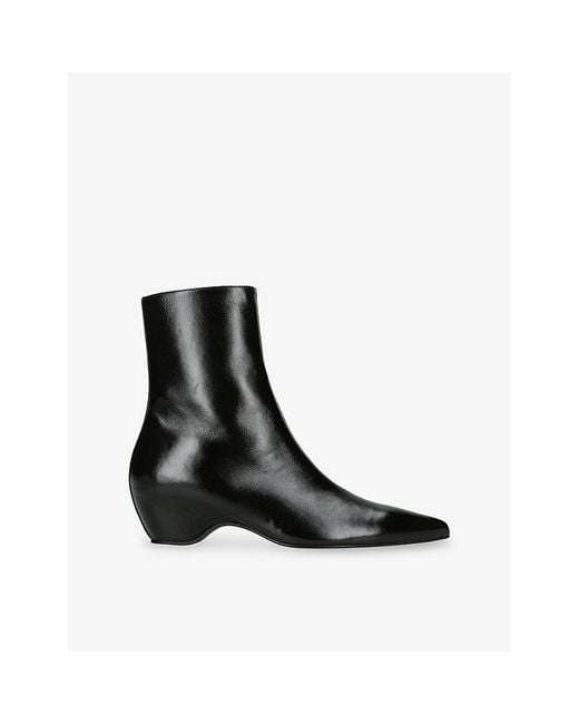 Khaite Black Sybil 40 Glazed-Leather Ankle Boots