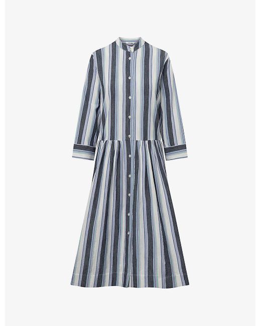 Nué Notes Blue Amig Striped Cotton Midi Dress