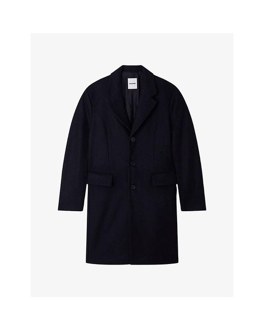 Sandro Blue Single-Breasted Notch-Lapel Wool-Blend Coat for men