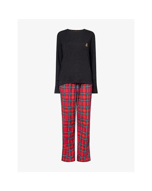 Ralph Lauren Red Crew Plaid Long-Sleeve Fleece Pyjama Set