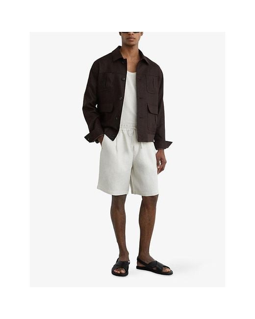 Reiss White Barges Drawstring-Waist Linen Shorts for men