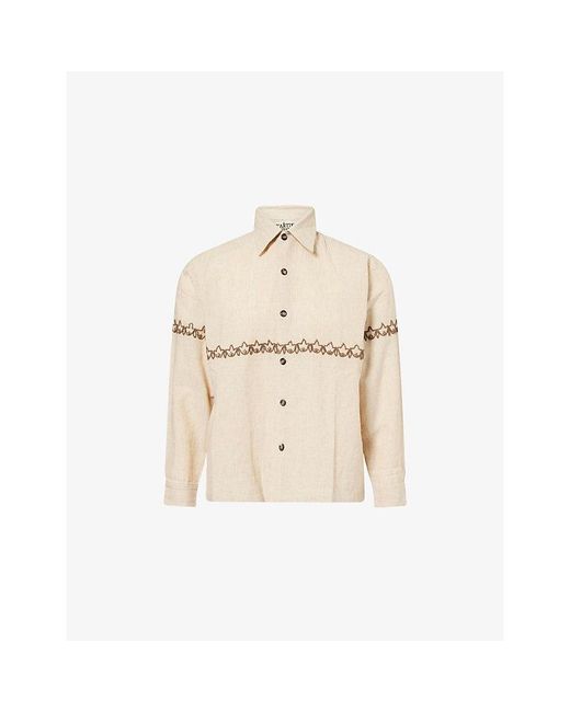 Kartik Research Natural Hand-Embroidered Stitch Ramie Shirt for men