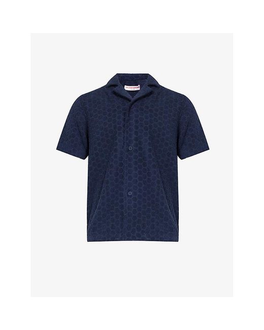Orlebar Brown Blue Howell Geometric-print Regular-fit Cotton Shirt for men