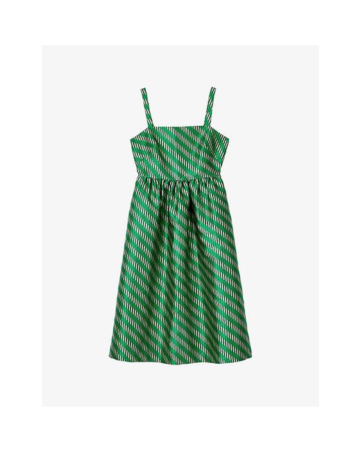 L.K.Bennett Green Elodie Geometric-weave Jacquard Woven Midi Dress