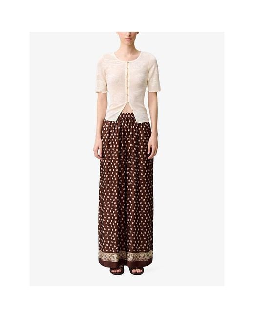 Claudie Pierlot Brown Flowy Floral-Print Woven Trousers