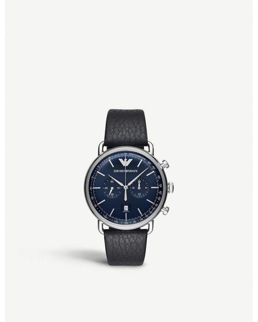 Emporio Armani Ar11105 Stainless Steel And Leather Watch in Blue for Men |  Lyst