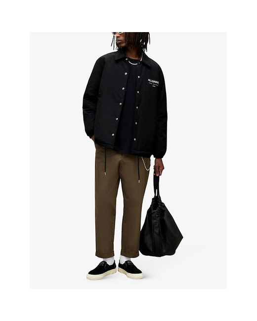 AllSaints Black Underground Logo-print Padded Cotton-blend Coach Jacket for men